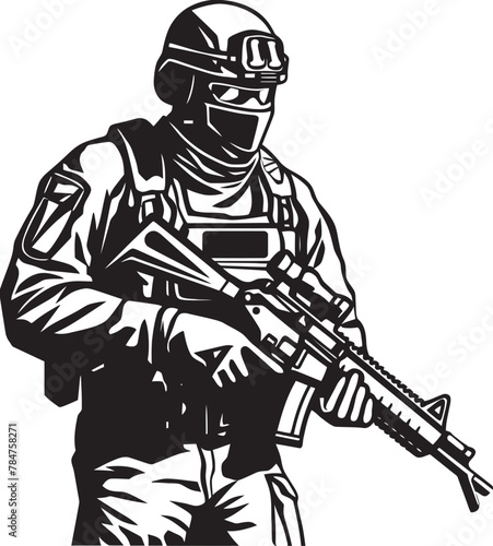 Tactical Trooper Assault Rifle Icon Design Vigilant Vanguard Soldier Holding Rifle Symbol