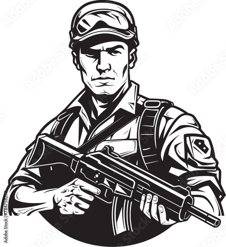 Guardian Gunman Vector Emblem for Soldier Tactical Trooper Assault Rifle Icon Design