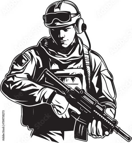 Vigilant Vanguard Soldier Holding Rifle Symbol Rifle Guardian Military Logo Emblem