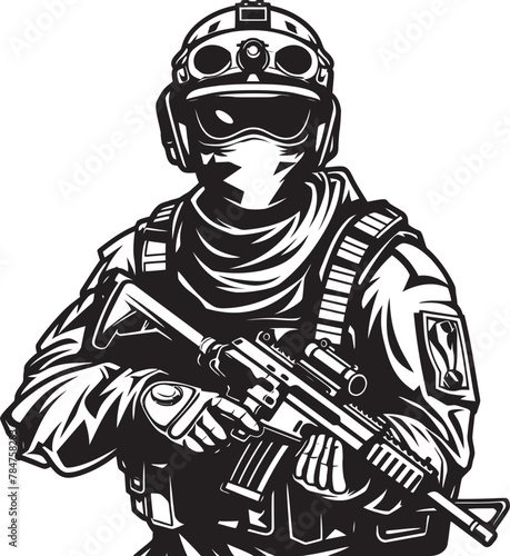 Vigilance Vanguard Assault Rifle Logo Icon Rifle Warrior Soldier with Weapon Emblem