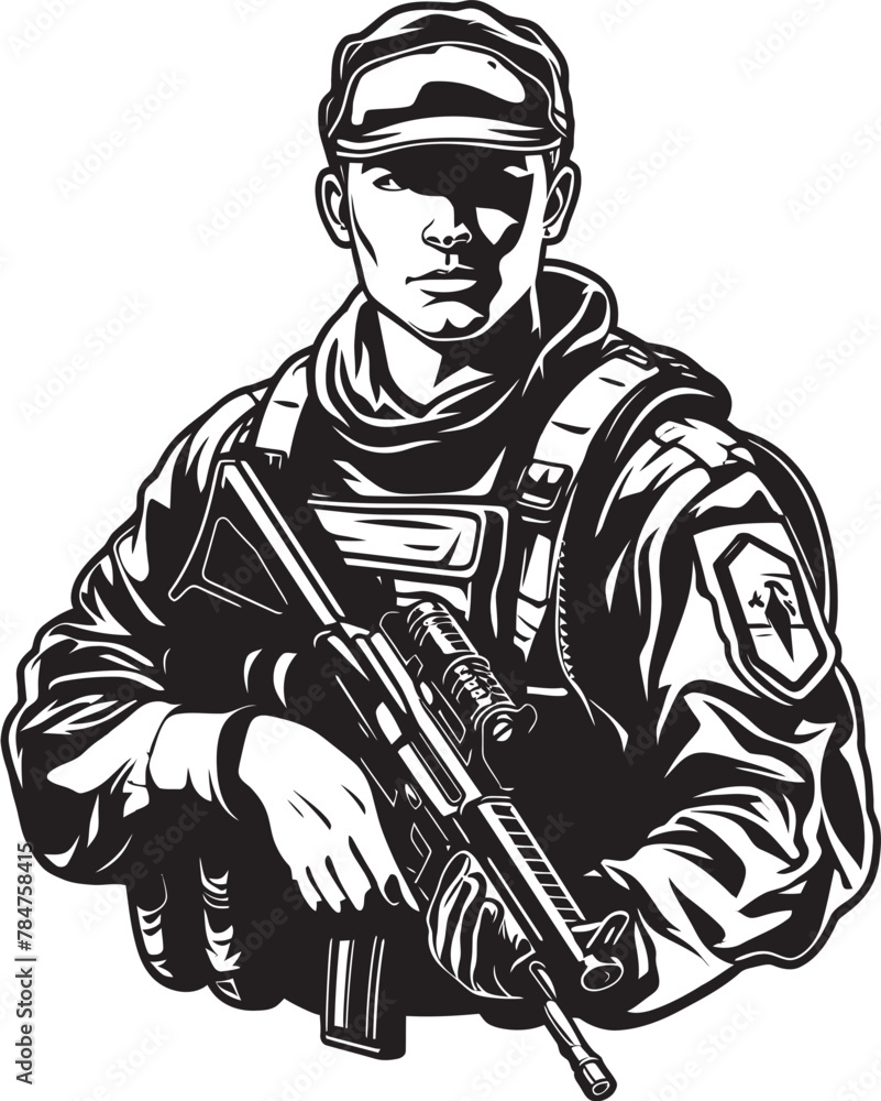 Obraz na plátně Firearm Sentinel Soldier with Assault Rifle Combat Protector Assault Rifle Symbo