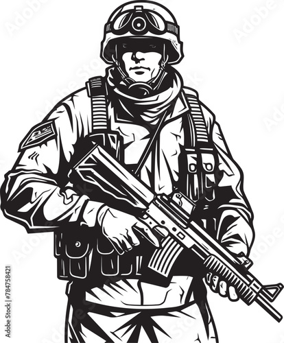 Guardian Warrior Soldier Holding Assault Rifle Battlefront Protector Rifle Emblem Design