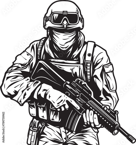 Tactical Guardian Soldier with Rifle Emblem Assault Defender Military Logo Design