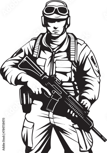 Battle Ready Assault Rifle Vector Emblem Armed Protector Soldier Logo Design