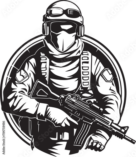 Strategic Sentinel Soldier with Rifle Battle Ready Assault Rifle Vector Emblem