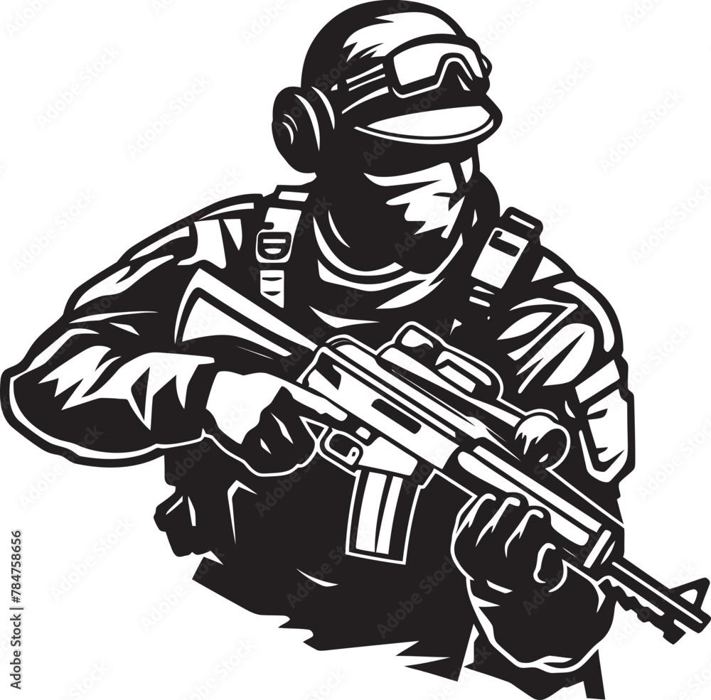 Tactical Guardian Soldier Emblem Design Rifle Defender Military Logo Icon Tactical Guardian Soldier Emblem Design Rifle Defender Military Logo Icon