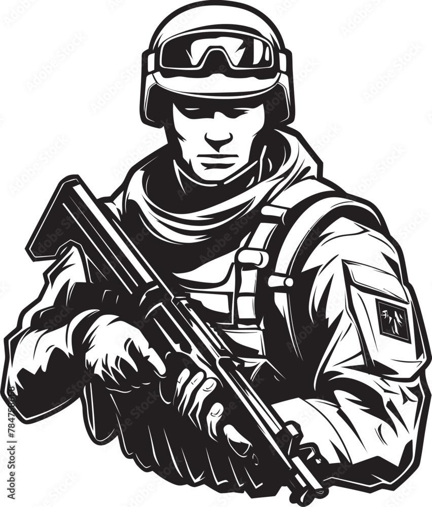 Firearm Sentinel Soldier with Assault Rifle Combat Protector Assault Rifle Symbol Firearm Sentinel Soldier with Assault Rifle Combat Protector Assault Rifle Symbol