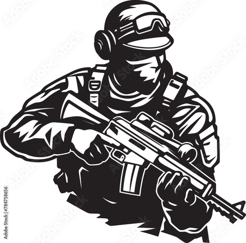 Tactical Guardian Soldier Emblem Design Rifle Defender Military Logo Icon