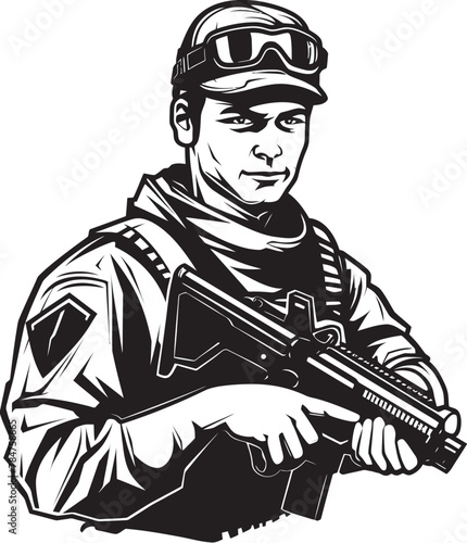 Wallpaper Mural Warrior Sentinel Tactical Rifle Vector Icon Tactical Guardian Soldier with Rifle Emblem Torontodigital.ca