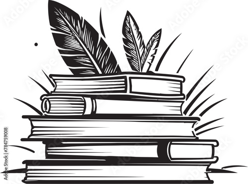 Literary Legacy Iconic Logo Design Quill and Tome Emblematic Vector Icon