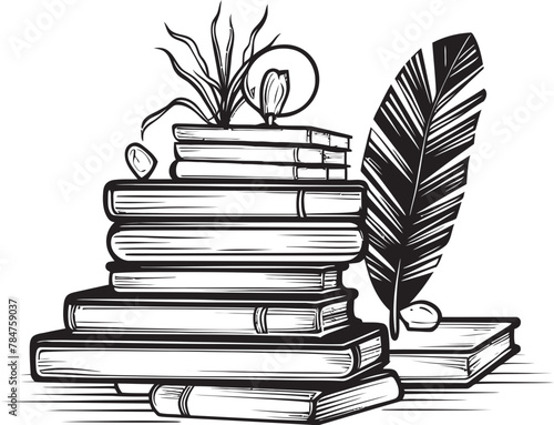 Scholars Quill Iconic Book Stack Emblem Library Legacy Quill and Books Logo Design