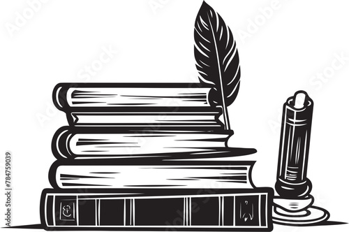 Literary Pinnacle Symbolic Emblem Icon Vintage Volume Antique Book Stack Logo