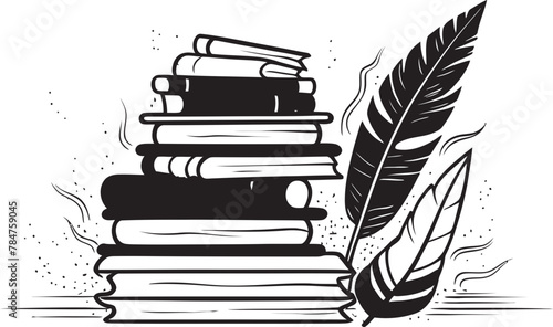 Library Legacy Quill and Books Logo Design Literary Pinnacle Symbolic Emblem Icon photo