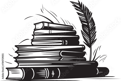 Pages and Pen Symbolic Book Stack Emblem Inked Odyssey Quill and Inkpot Logo