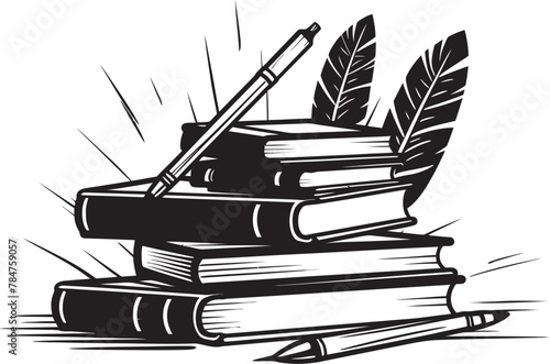 Inked Odyssey Quill and Inkpot Logo Scholars Script Classic Book Stack Icon