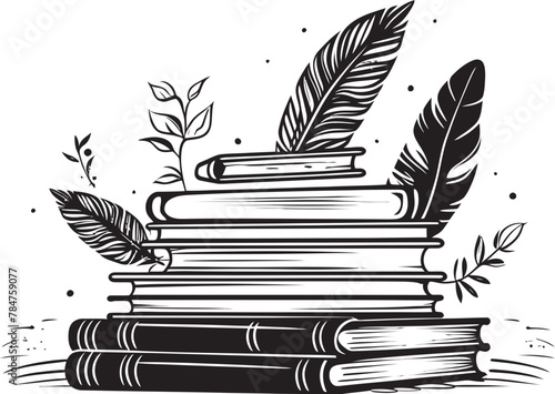 Inked Imagery Quill and Manuscript Icon Scholars Sanctuary Tome and Quill Logo