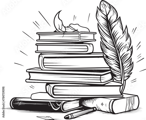 Scholars Signature Book Stack Logo Ink and Parchment Iconic Emblem Design