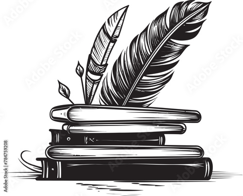 Tome and Tradition Classic Book Stack Symbol Literary Legacy Emblematic Quill and Parchment Icon