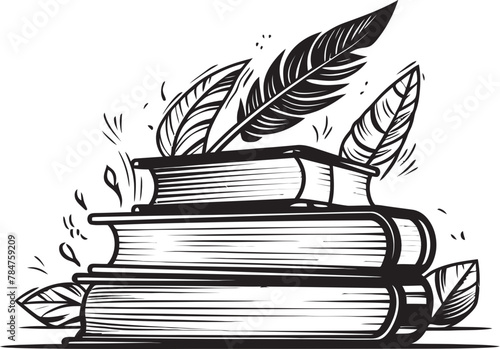 Quill Quest Iconic Logo Design Ink and Imagination Symbolic Book Stack Emblem