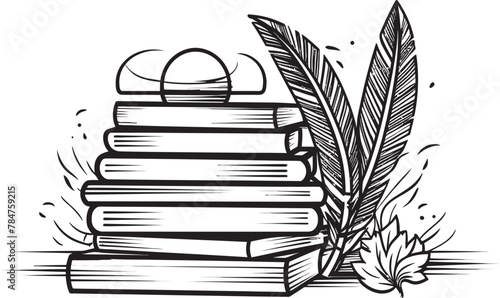 Ink and Imagination Symbolic Book Stack Emblem Scholars Scribe Iconic Emblematic Logo photo