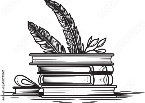 Quill Chronicles Classic Book Stack Emblem Literary Linchpin Symbolic Emblematic Logo