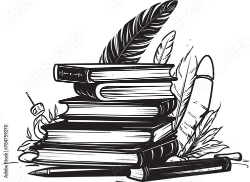 Literary Linchpin Symbolic Emblematic Logo Quill Quest Iconic Quill and Parchment Design