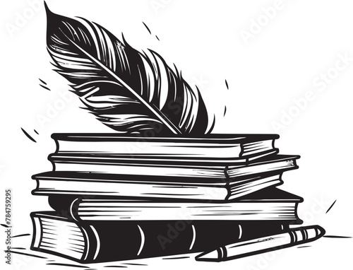 Ink and Insights Symbolic Quill and Parchment Emblem Scholars Scribe Classic Book Stack Icon
