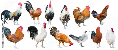 twelve roosters isolated on white background © Alexander Potapov