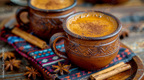 steaming cup of Cafe de Olla, prepared with cinnamon and piloncillo photo