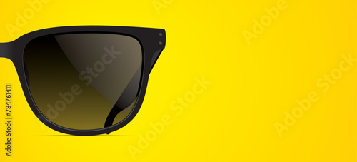 Stylish black sunglasses displayed against a vibrant yellow background with space for text, vector illustration.