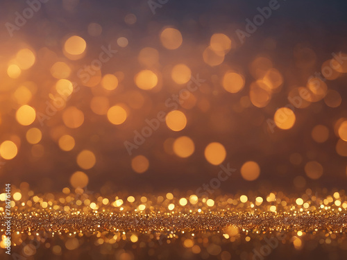 Abstract blur bokeh banner background with shimmering gold bokeh set against a softly defocused golden backdrop. 