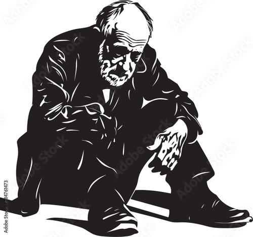 Dejected Elder Iconic Emblem of Disheartenment Gloomy Guardian Symbol of Darkened Spirit