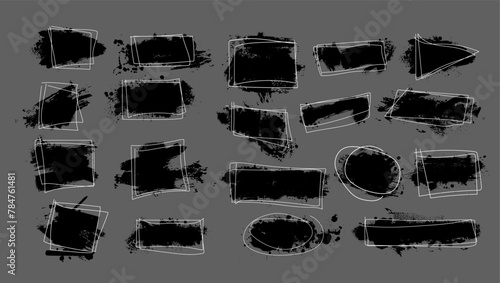 Set of abstract black blots. Grunge frame. hand drawing. Not AI, Vector illustration