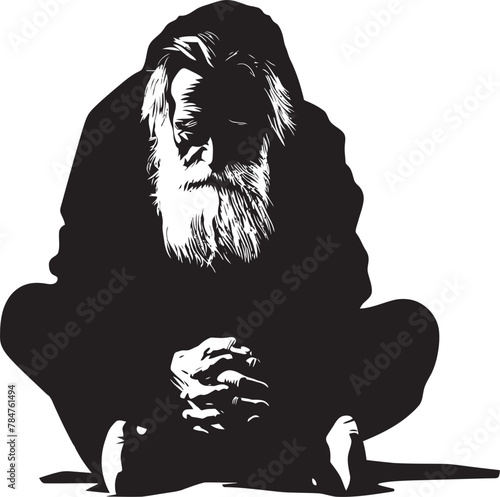 Sorrowful Sage Symbol of Lingering Sadness Lamenting Elder Emblematic Vector Logo