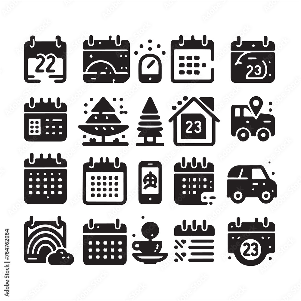 Naklejka premium Calendar schedule planner icons set, simple style Pro Vector