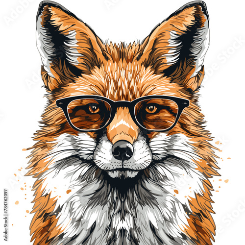 Portrait of a fox with glasses. Vector illustration in sketch style.