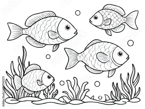 Coloring book page of fish line art  vector customized design on different variant