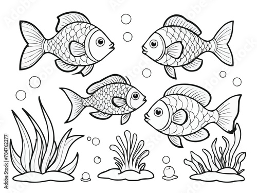 Coloring book page of fish line art  vector customized design on different variant