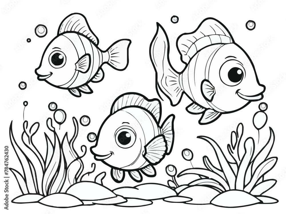 Fototapeta premium Coloring book page of fish line art vector customized design on different variant