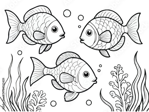 Coloring book page of fish line art  vector customized design on different variant