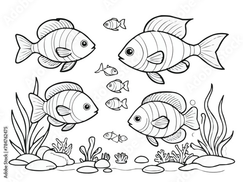 Coloring book page of fish line art  vector customized design on different variant