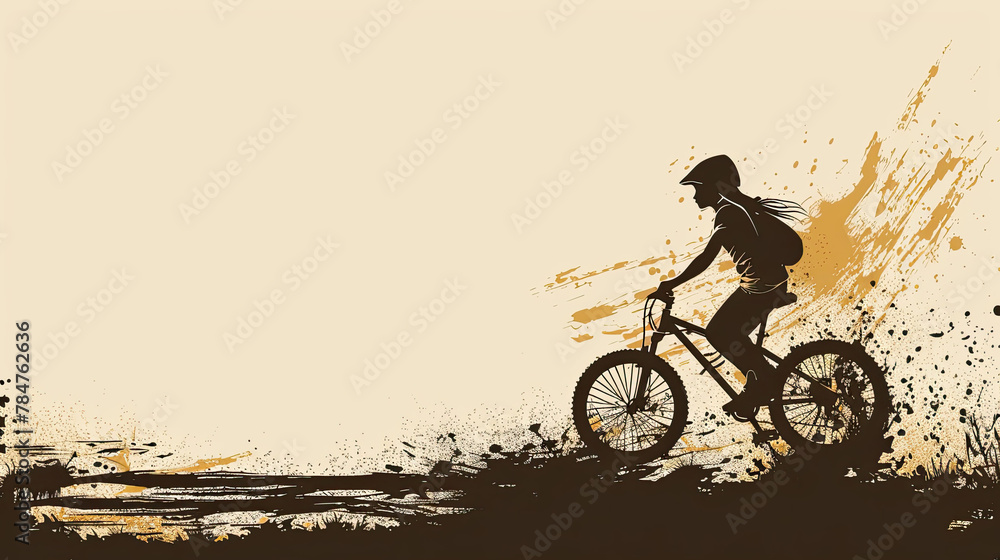 Obraz premium World bicycle day concept International holiday june 3, girl silhouette riding bicycle neutral background, banner, card, poster with text space