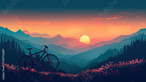 World bicycle day concept International holiday june 3, bicycle with sunset scenery landscape background, banner, card, poster with text space photo