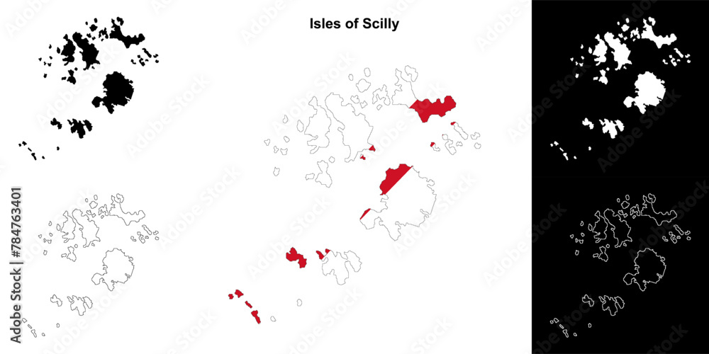 Obraz premium Isles of Scilly blank outline map set