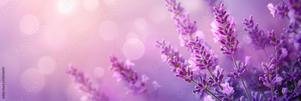 Vibrant violet lavender flowers against a soft purple backdrop. Generative AI Vibrant violet lavender flowers against a soft purple backdrop. Generative AI