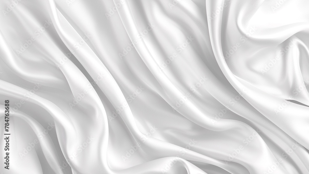 The white silk satin in wavy folds creased texture background.