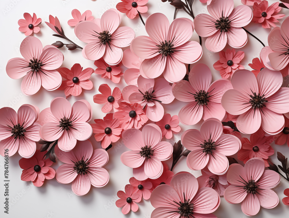 Beautiful Pink Paper Flowers on White Background Beautiful Pink Paper Flowers on White Background