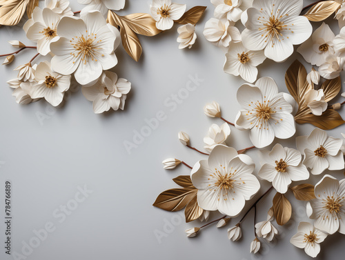 Elegant white and gold floral arrangement on gray © arthurhidden