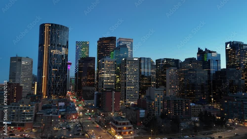 Aerial view of downtown Calgary at night. Aerial view of downtown Calgary at night.