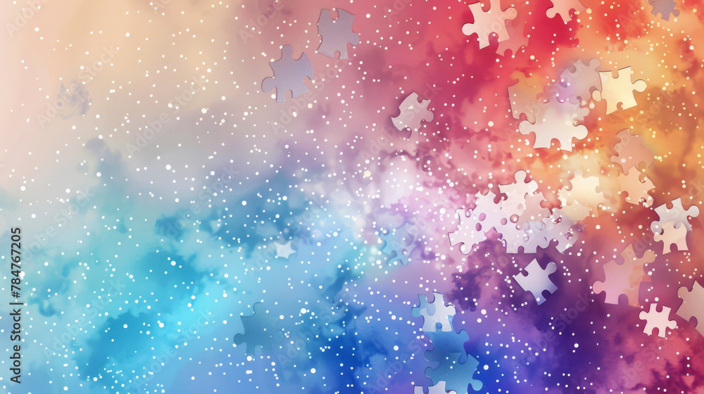 Fototapeta premium Colorful pastel background with stardust and puzzle pieces